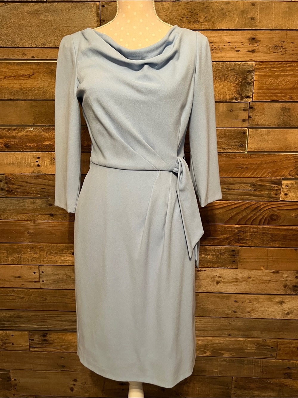 Tahari Pale Blue Cowl Neck Tie-Waist Midi Dress